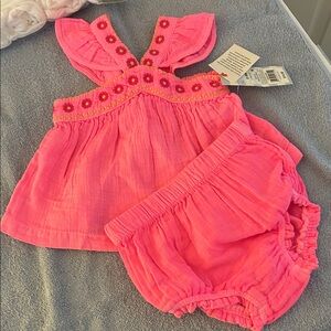 Cat & Jack Pink Shirt/diaper Cover Outfit 6/9 Months